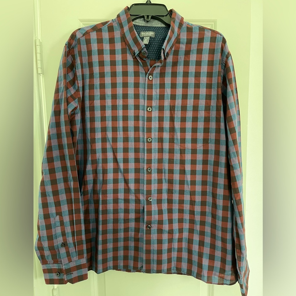 Van Heusen never tuck plaid button down XL